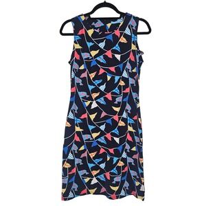 J McLaughlin Navy Nautical Print Sheath Dress Sleeveless Catalina Cloth Small